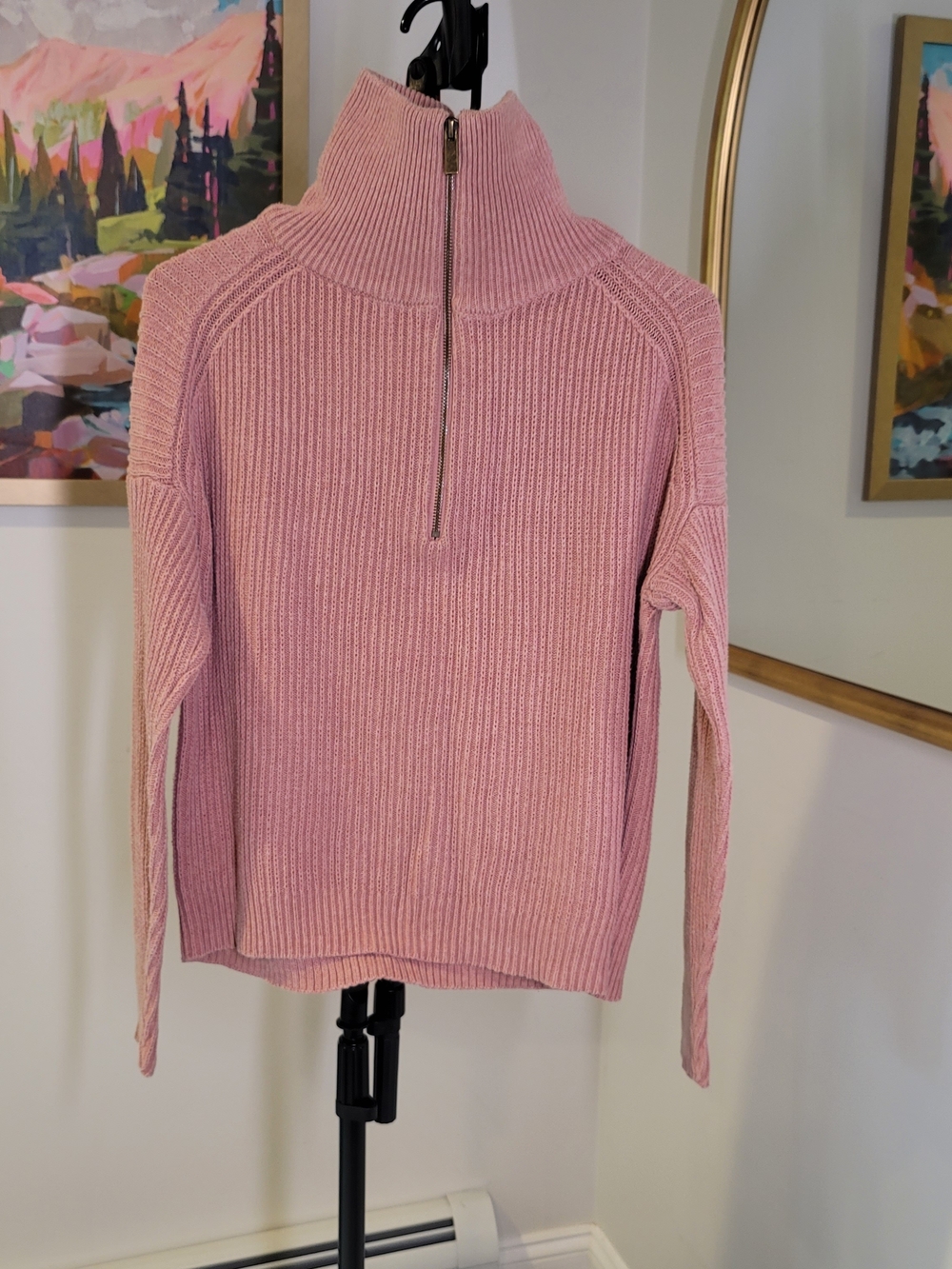 RACHEL ZOE Pink Ribbed Knit Quarter Zip Pullover Sweater Women's Size S